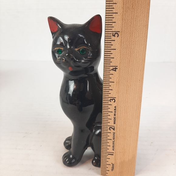 🔥Redware Black Cat Green Rhinestone Eyes 5½" Tall Figurine Halloween Decor - Picture 2 of 6